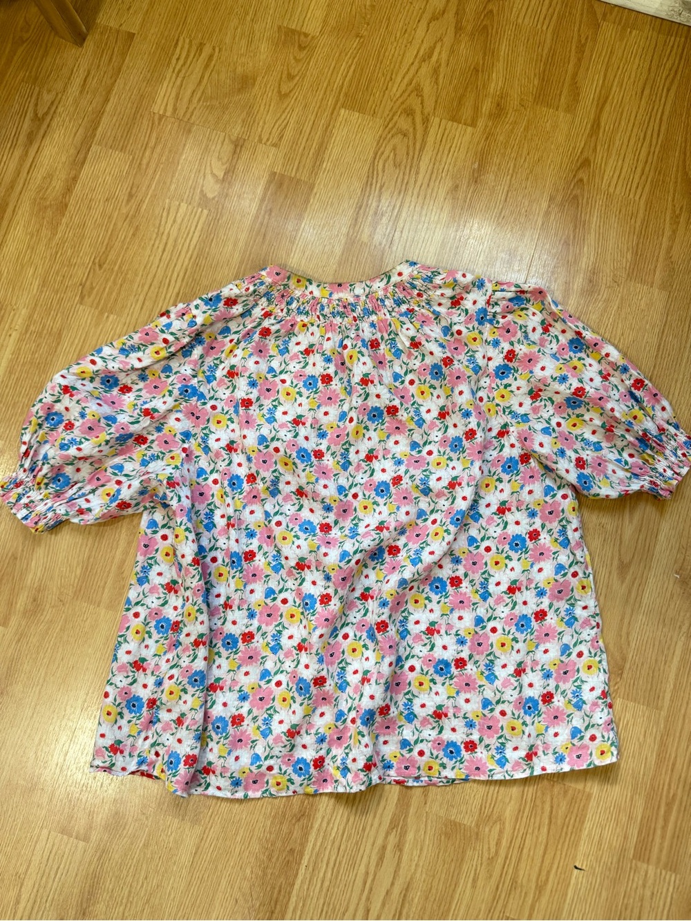 Boden Floral 100% Linen Smocked Puff Sleeve Blouse US 20/22 - Picture 9 of 11